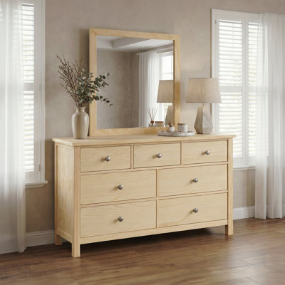 Transitional Dresser Mirror Storage 7-Drawers Bedroom Furniture Natural Pine Finish Wooden 1pc