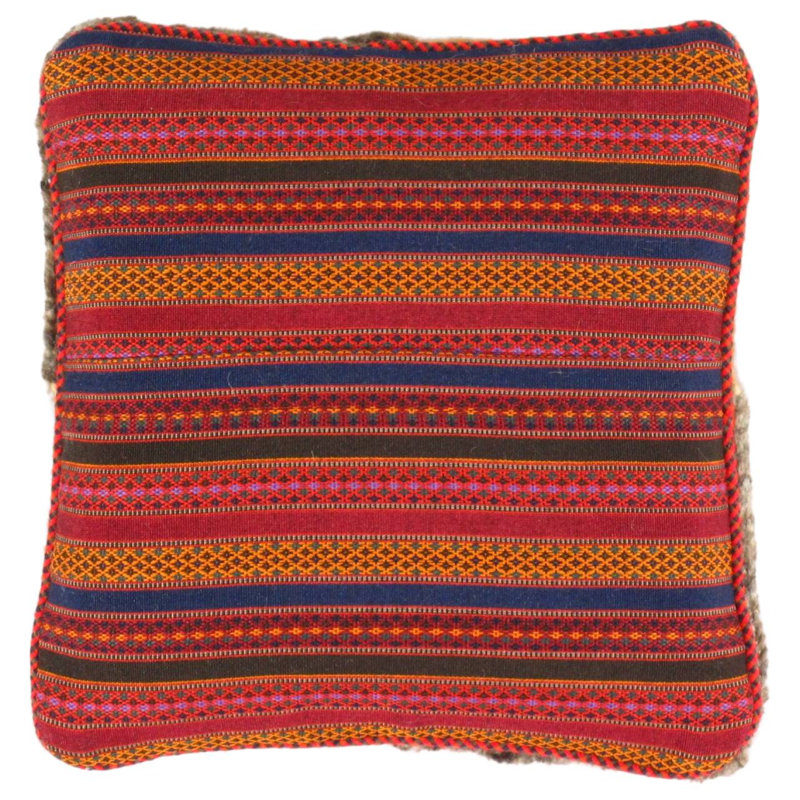 Fine Hand Knotted Persian Gabbeh Pillow 16"X16", Beige/Brown, 15"H x 15"W