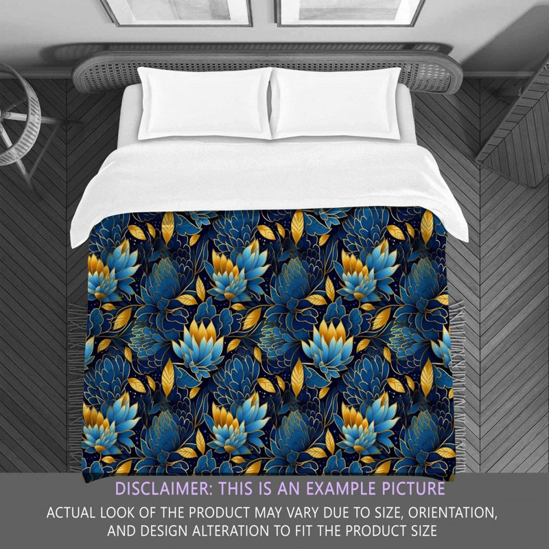 Machine Printed Comforter, Twin Comforter, Blue/Gold