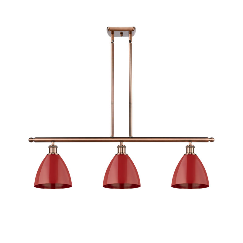 Luminaire suspendu 3 lumières pour îlot de cuisine, Cuivre antique, Rouge
