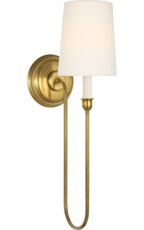 Vendome 21" Deep Arm Cordless Sconce with Linen Shade, Hand-Rubbed Antique Brass