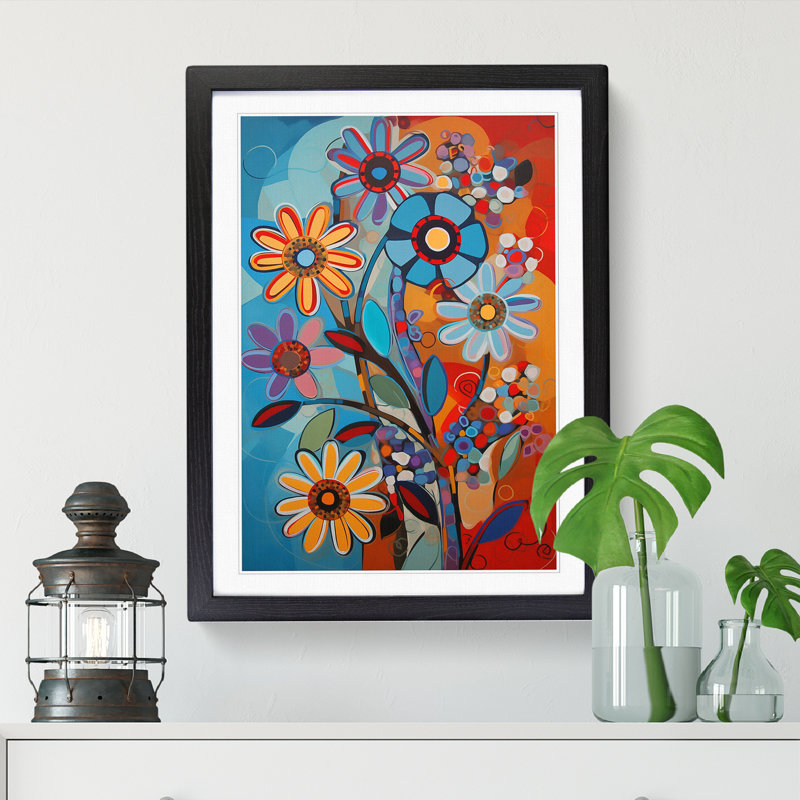 FRM-V0523-873X Flowers Constructivism Vol.2 - Single Picture Frame Print, Black Framed, 64cm H x 46cm W x 2cm D