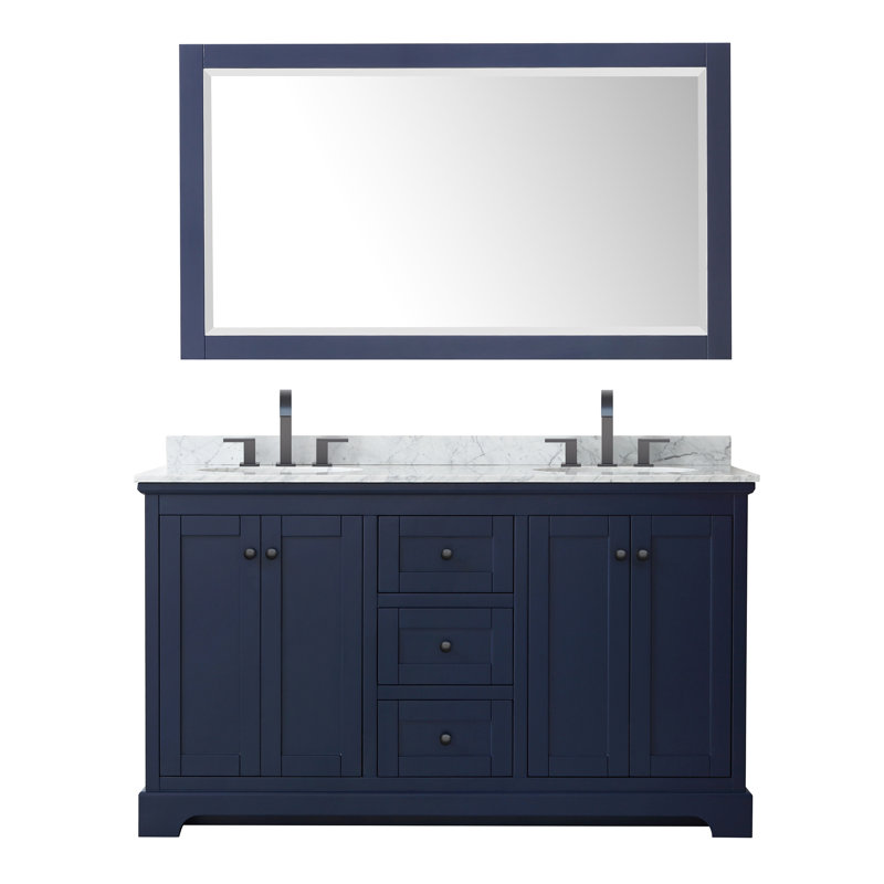 Avery 60'' Double Bathroom Vanity with Marble Top, Brushed Gold, White