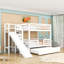 Lit superposé simple au-dessus de simple avec lit gigogne simple, escalier de rangement, glissière intégrée et garde-corps-129937306