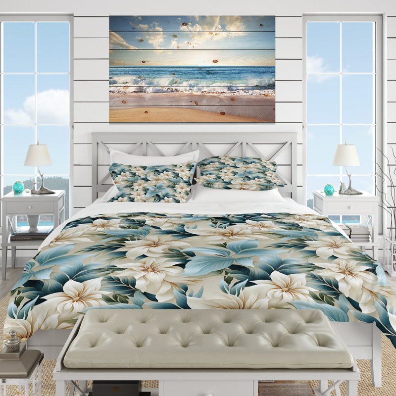 Coastal Symphony Tropical Pattern II - Tropical Duvet Cover Set, King Duvet Cover + 2 King Shams