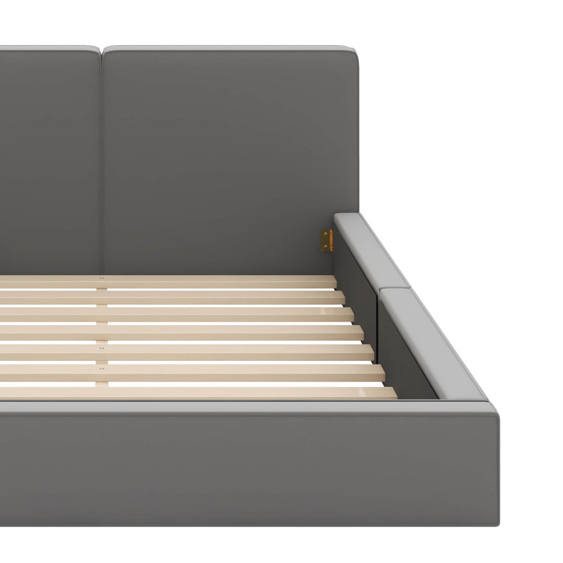 Grand lit tapissier au sol en velours, Gris