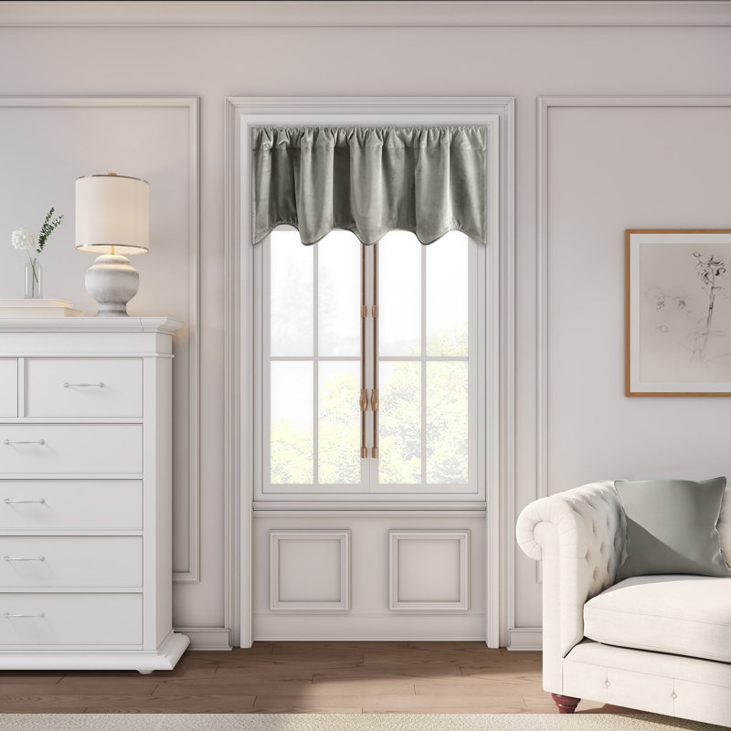 Myreon Velvet Scalloped Window Valance, Slate Gray
