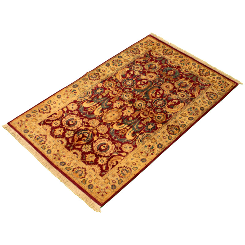 Tapis décoratif en laine noué à la main de conception unique de style perse noué à la main new age paktoré de 4 pi 7 po x 7 pi 3 po