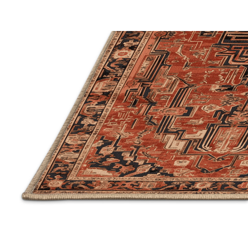 Machine Washable Art Deco Brown Area Rug, Square 6'