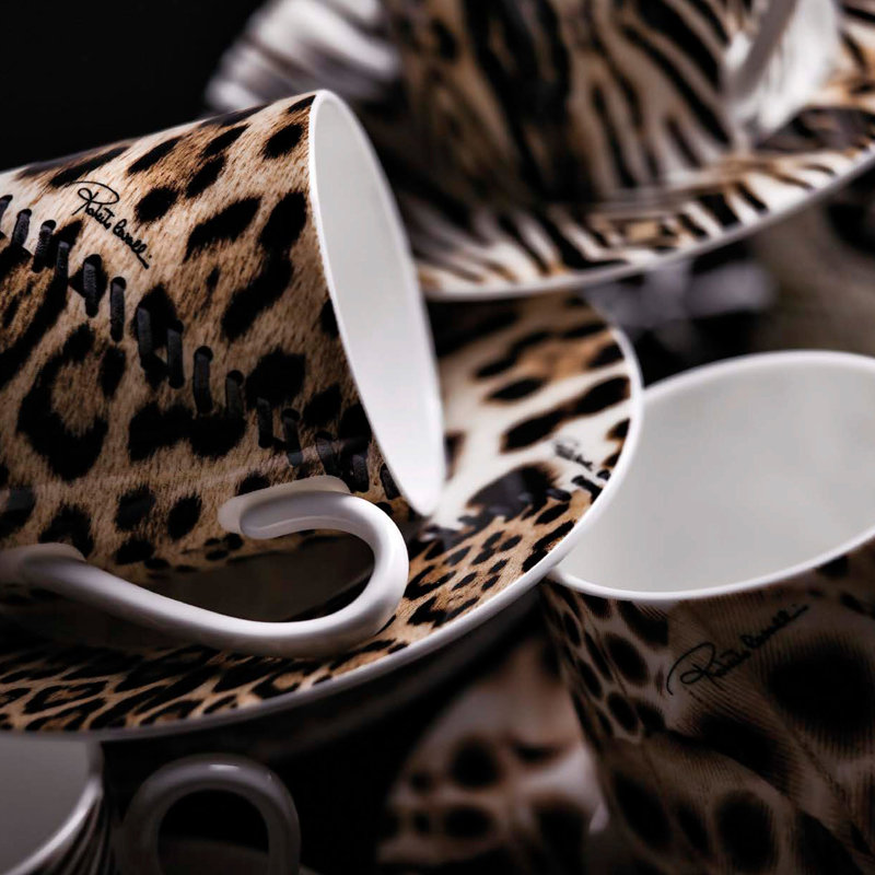 Coffee Cup & Saucer AFRICA ZIMBABWE AND DJERBA Set of 2 in Luxury Box diam. 2.3in, H 2.5in, Cap. 4 oz, Saucer diam. 4.75in