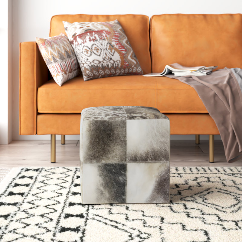 Tabouret de salon en cuir, Cuir véritable gris
