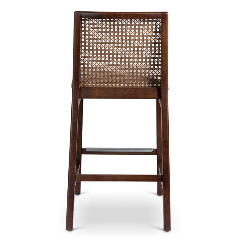 Modern Brazilian Nardia Cane Bar Stool, Counter Stool (25.5" Seat Height), Medley Ivory/Brown/Natural