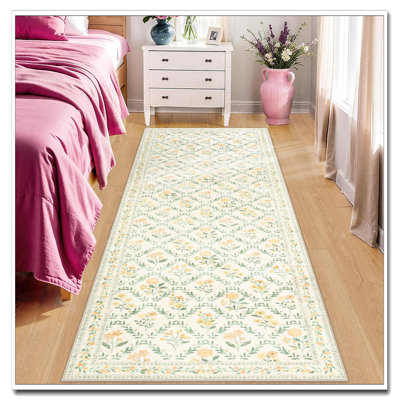 Runner Rug 2.6X8 Beige/Multi, Floral Non-Slip Washable -Thin Soft Indoor Carpet, Stain Resistant Rug For Hallway Entryway Kitchen Laundry Bathroom Dorm