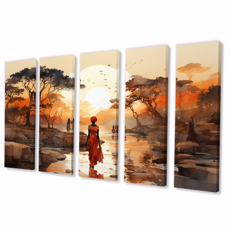 Voyage africain sur toile, 5 pièces