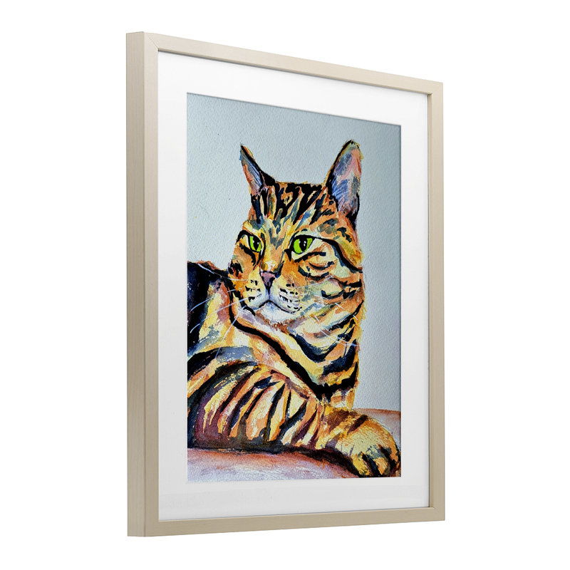Reproduction sous verre rayé orange, pose de Tatiana Roberts, H 16 po x l 13 po, Cadre de récolte en pin