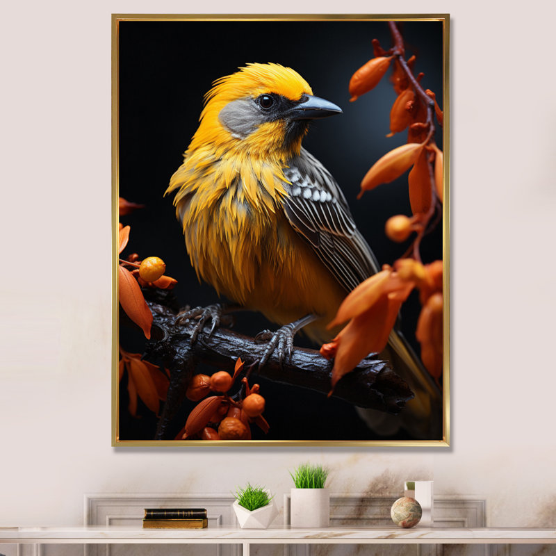 Bird Wings Of Majesty - Décoration murale animaux, Cadre flottant doré, H 32 po x l 24 po x P 1 po