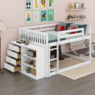 Full Over Full Bunk Bed With 4 Drawers And 3 Shelves