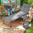 Folding Outdoor Chaise Lounge Chair Tanning Chair With 5-Level Adjustable Back, Side Table, Pillow, Pocket, Gray-589893249-589893251