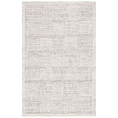 Wenee Abstract Hand Tufted Wool Cotton Geometric Rug in Dark Gray/Ivory