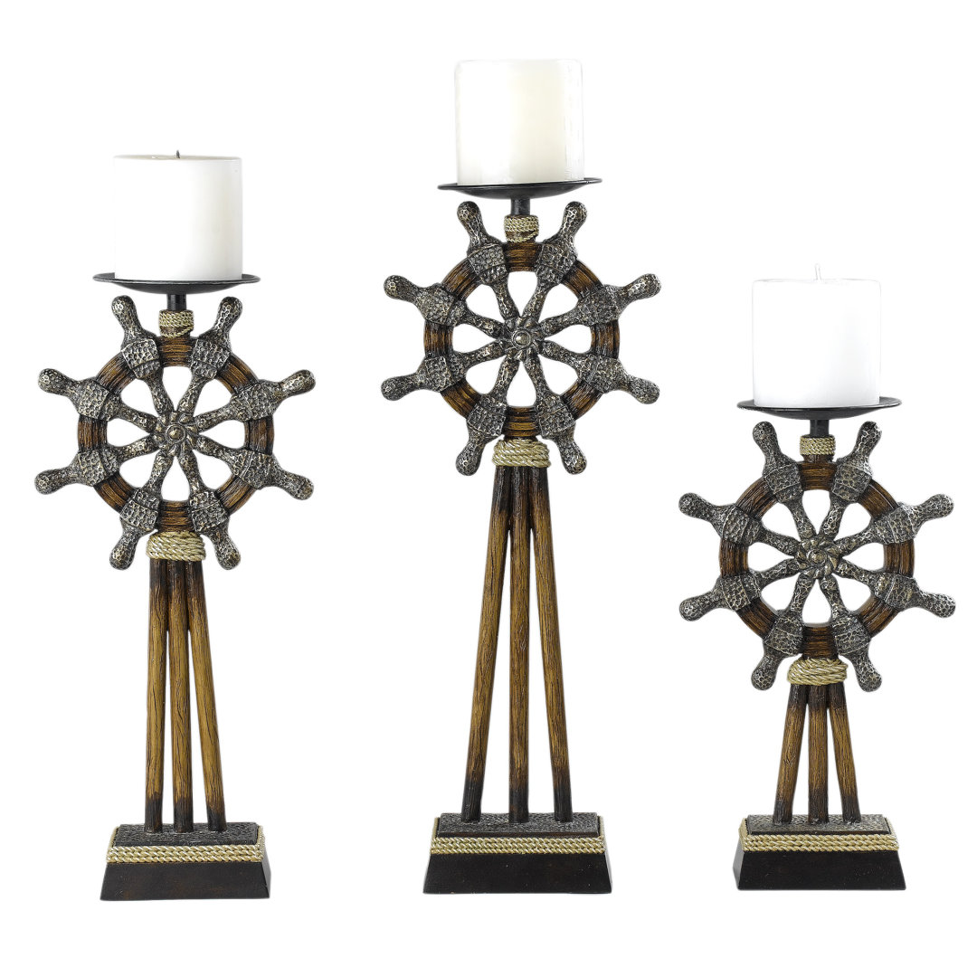 Metal Tabletop Candlestick with Candle Included (Set of 3) Longshore Tides