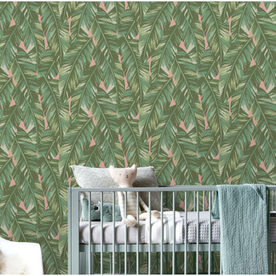 Rouleau de papier peint feuilles tropicales L 33 pi x l 20,5 po Phyllis