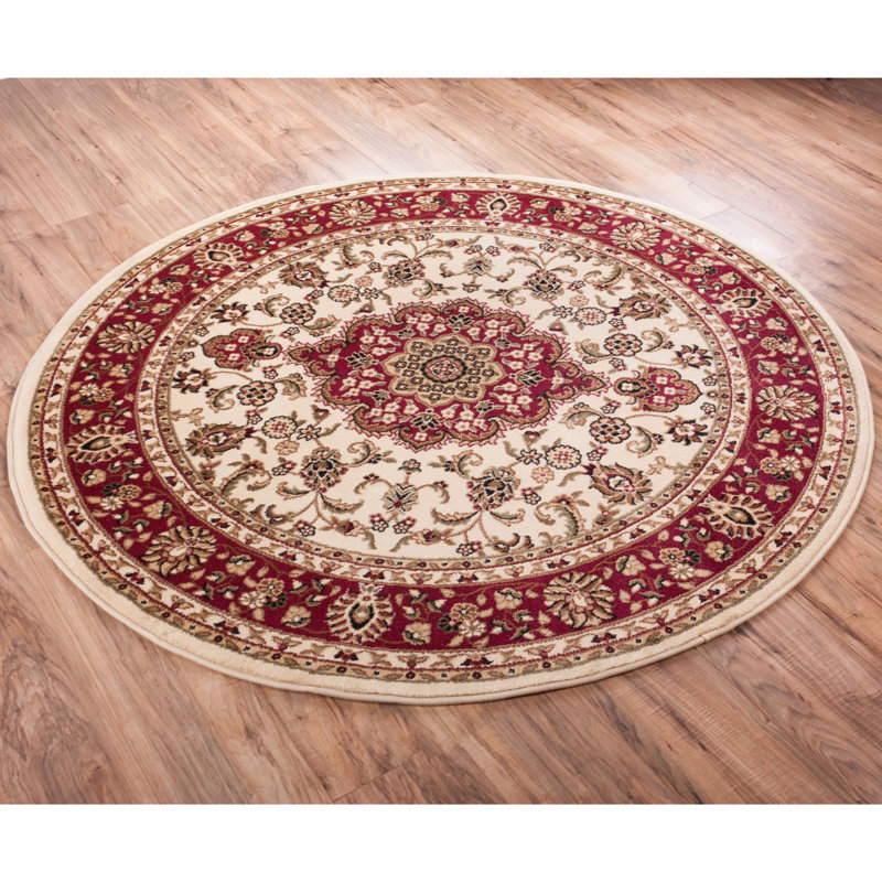 Tapis traditionnel ivoire Belliere Medallion Kashan, Rond 5 pi 3 po