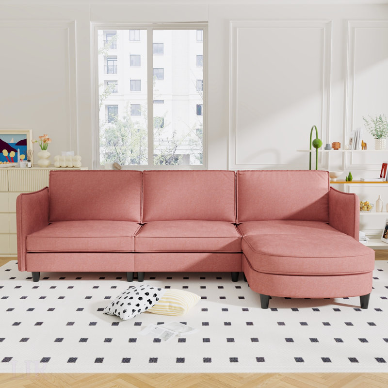 107.8'' Large 3 Seater L-Shaped Sofa with Movable Ottoman, Arm Pockets, and High-Density Foam for Comfortable Relaxation, Sectional