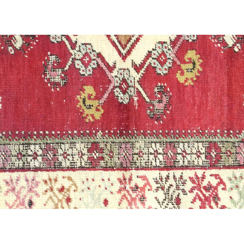 Tapis unique en laine noué à la main des années 1960 de 3 pi 8 po x 6 pi 10 po en rouge / jaune / ivoire / gris
