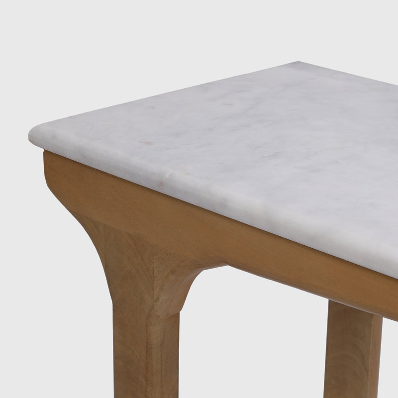 Table de bout en bois massif en forme de C Elk avec plateau en marbre véritable 