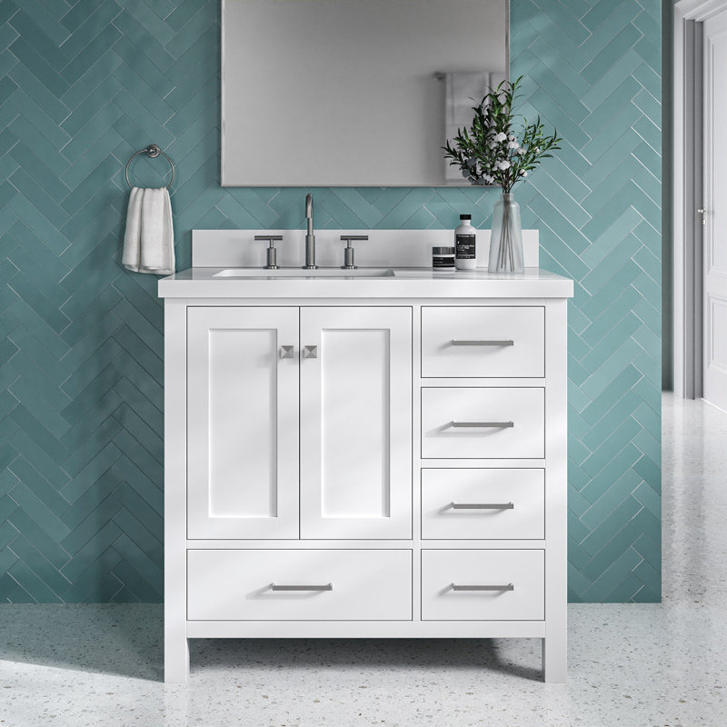 Cambridge 37'' Single Bathroom Vanity with White Quartz Top, White