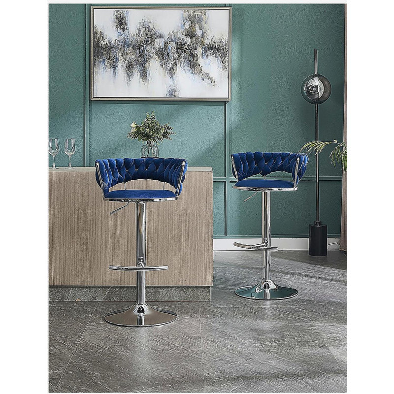 Ensemble de tabourets de bar 2 pièces, avec repose-pieds chromés et velours à hauteur ajustable avec tabouret de bar minimaliste chromé
