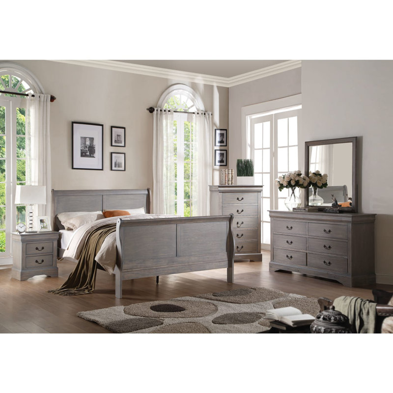 Table de chevet 2 tiroirs Garibald, Gris antique
