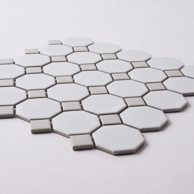 2x2" Gray Porcelain Octagon and White dot Wall & Floor Mosaic tile