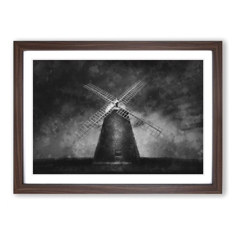 Halnaker Windmill in Chichester - Picture Frame Painting Print, 33cm H x 45cm W x 2cm D, Walnut Framed