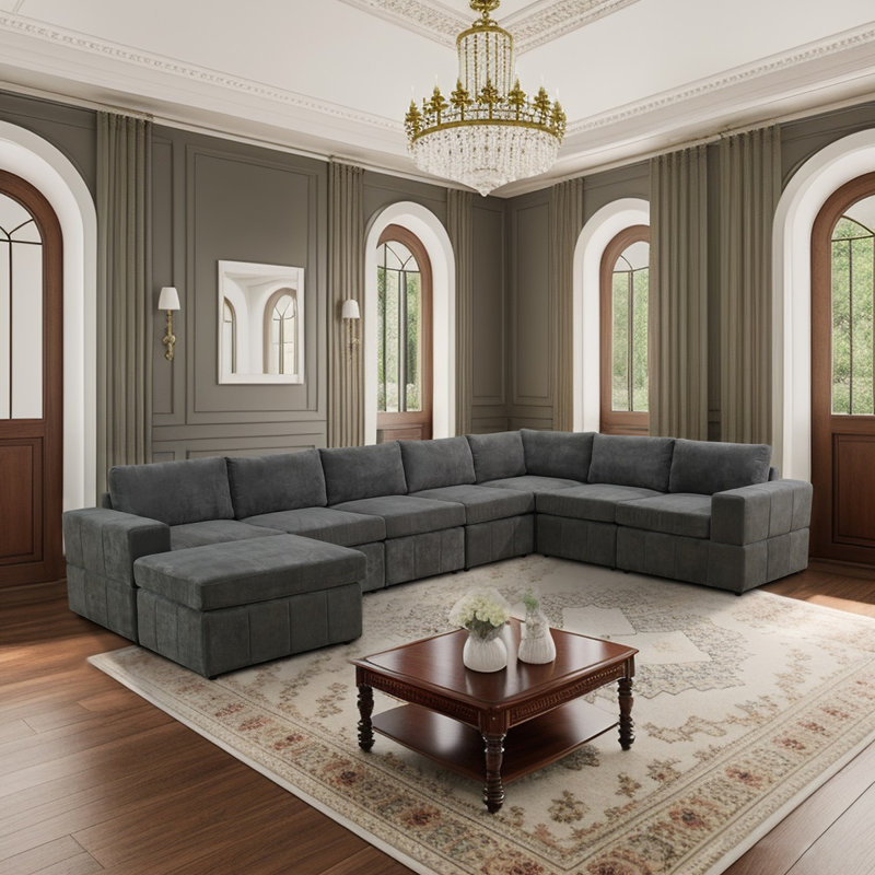 Jovista Upholstered U-Shaped Sectional with Ottoman Reversible