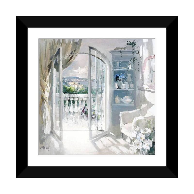 « ensoleillé room », reproduction sur toile, H 16 po x l 16 po x P 1 po, Papier beaux-arts encadré noir, Blanc