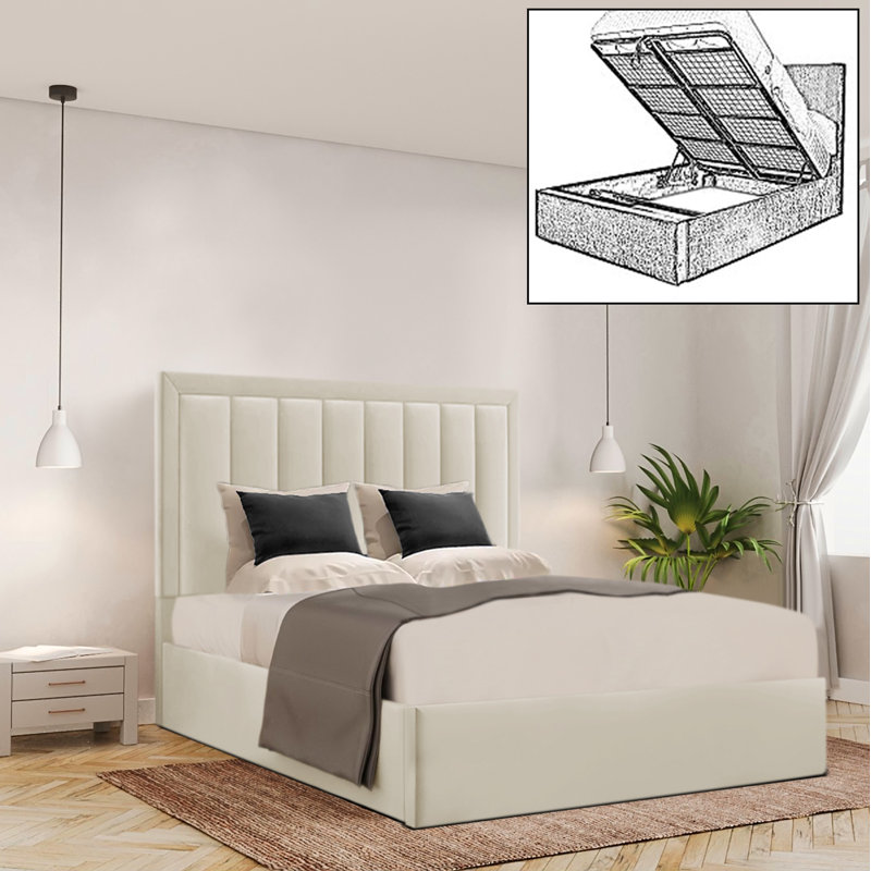 Brantlie Upholstered Ottoman Storage Bed, Cream, Small Double (4')