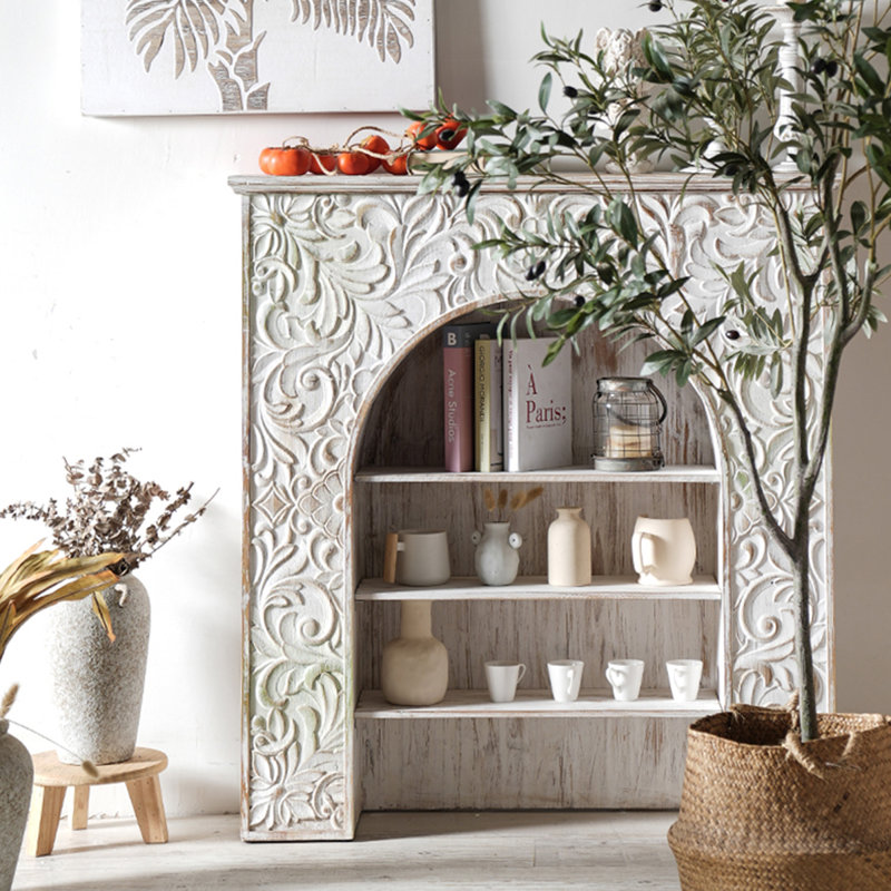 Beige Solid Wood Freestanding Fireplace