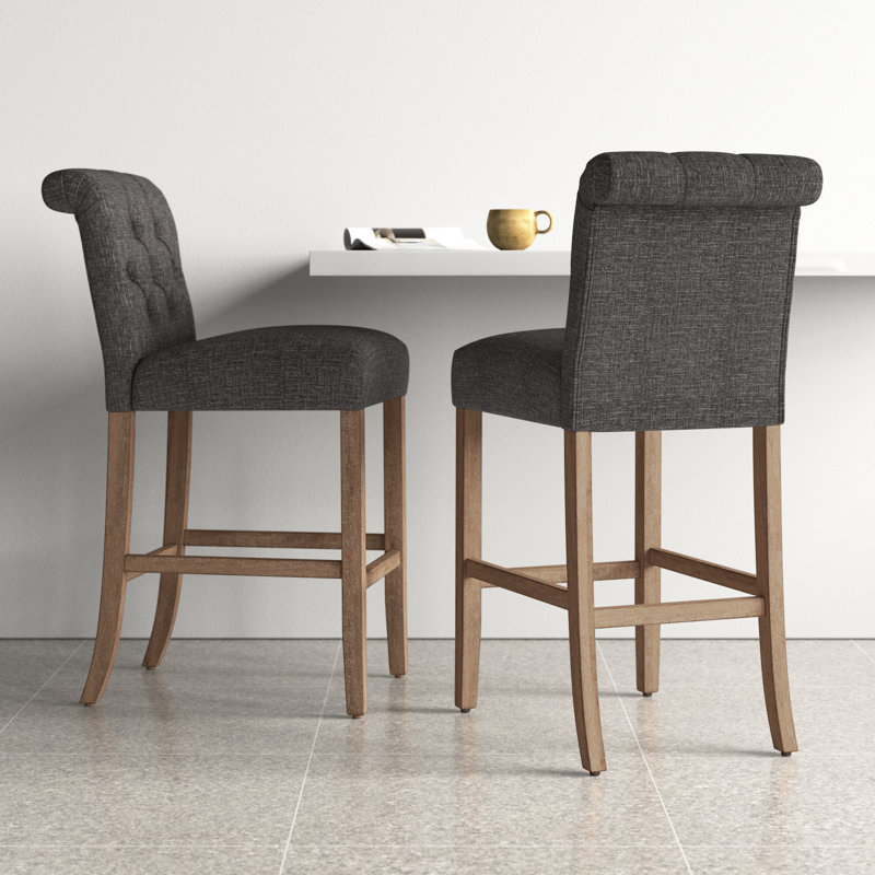 Tabouret Alsadig, Gris, Tabouret de bar (siège d'une hauteur de 30,75 po), Naturel légèrement patiné