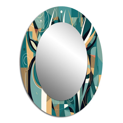 Green Beige Abstract Deer Portrait - Green Traditional Oval Wall Mirror