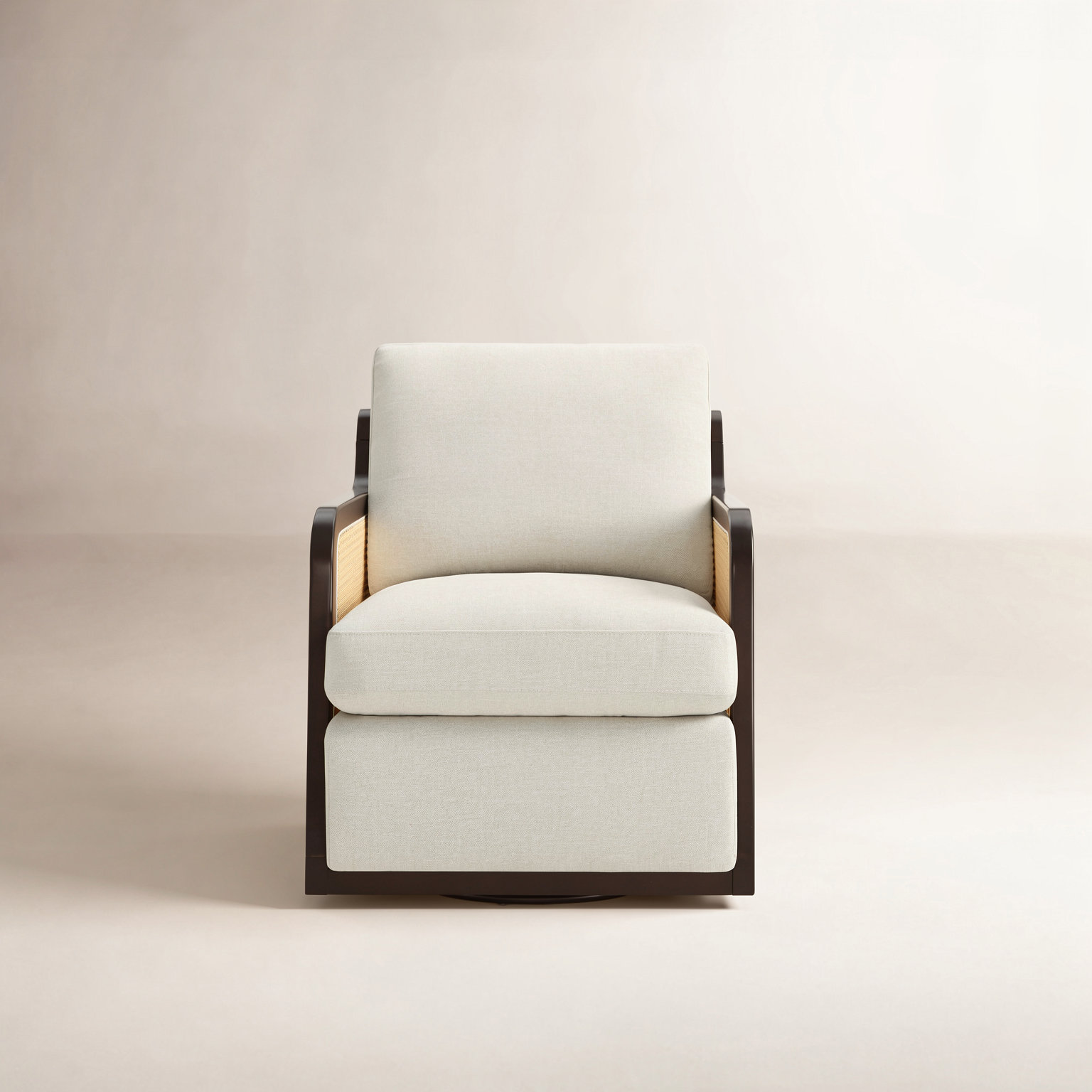 Marlowe Upholstered Natural Cane Swivel Armchair, Beige