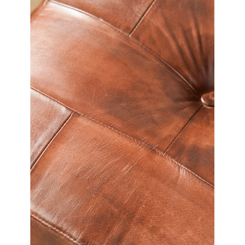 Repose-pieds carré en cuir de buffle uni fait à la main (mousse recyclée avec bourre en fibre), H 18 po x l 18 po x P 18 po