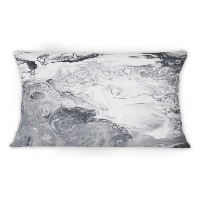Coussin décoratif blanc et gris à motif de vagues en marbre liquide I-1