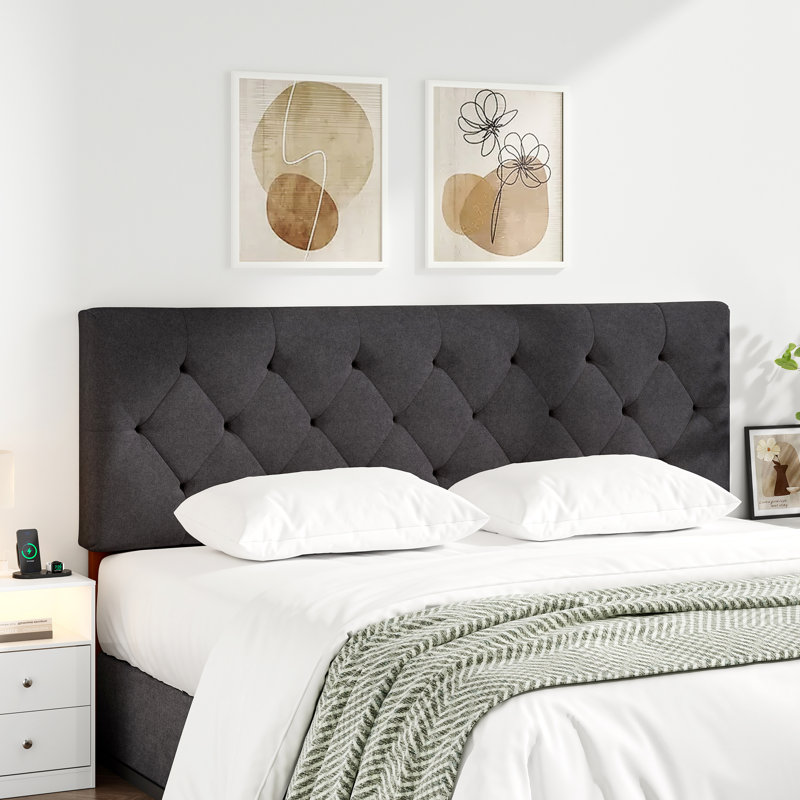 Adjustable Height Upholstered Headboard,Foldable Queen Dark Grey, Queen, Dark Gray