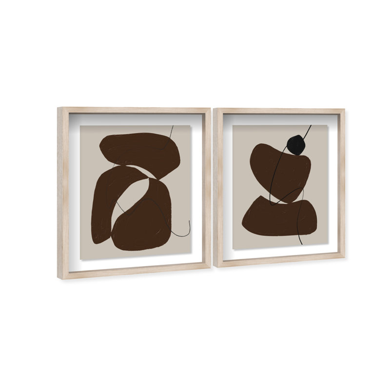 Balanced Stones Set Shadowbox Abstract Print by Oliver Gal, Black Frame, 16 x 20, 37.5"H x 46.5"W, Natural Oak Shadowbox