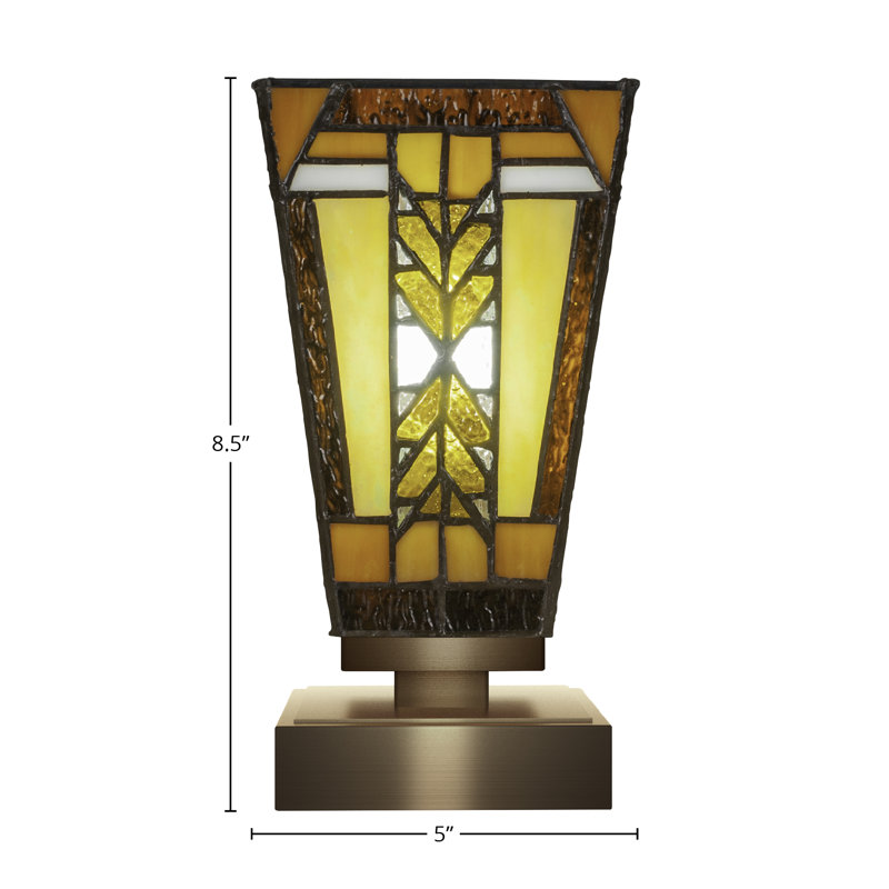 Nolic Accent Lamp With 5" Square Santa Cruz Art Glass, New Age Brass