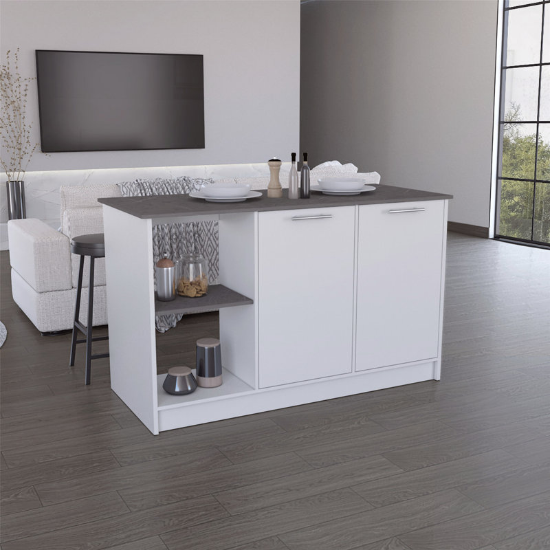 Îlot de cuisine polyvalent avec rangement abondant et comptoir pratique, Black/White
