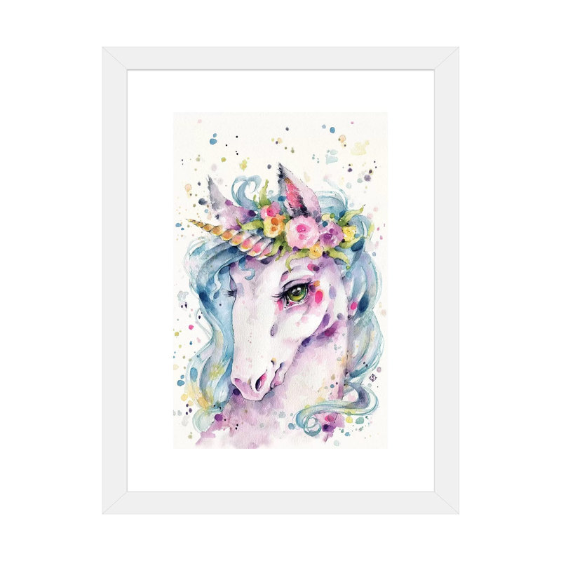 «Little Unicorn» par Sillier Than Sally - reproduction d'art, H 24 po x l 16 po x P 1 po, Papier encadré blanc, Blanc