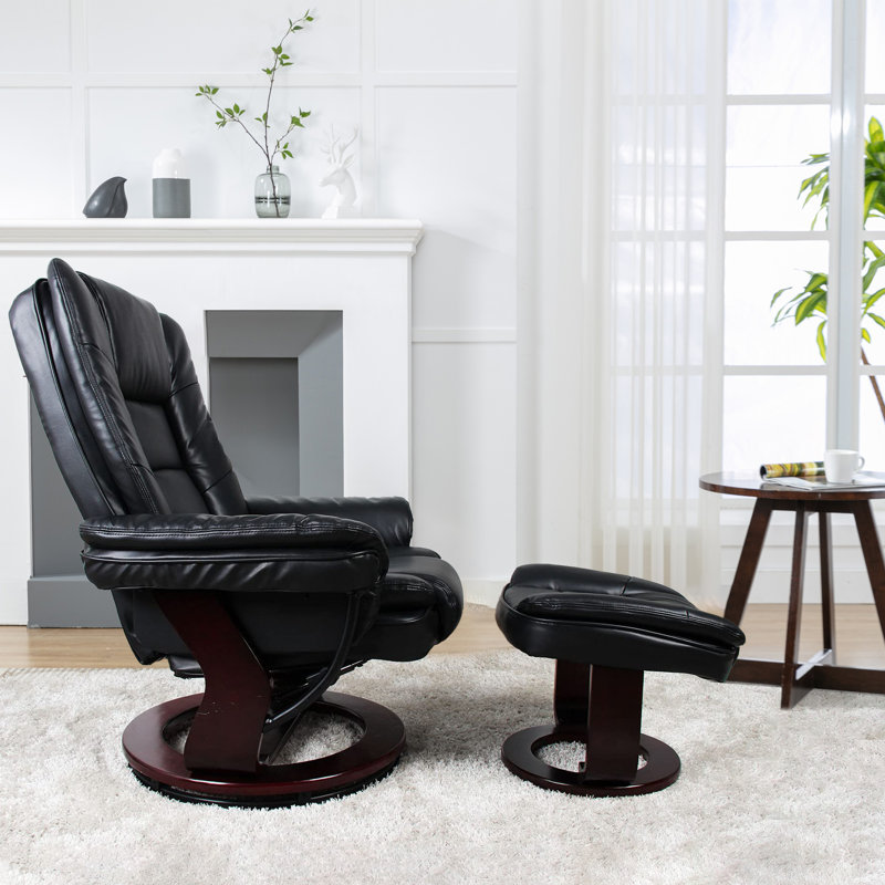 Black Faux Leather Swivel Recliner with Ottoman