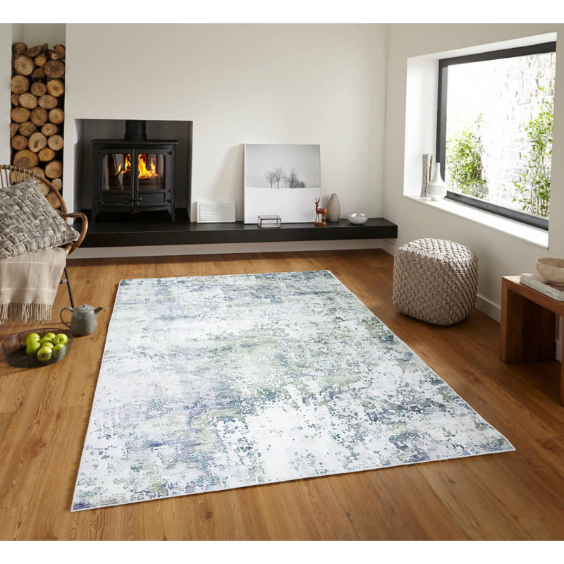 Bita Oriental Indoor Rug, White/Green, Rectangle 5' x 7'